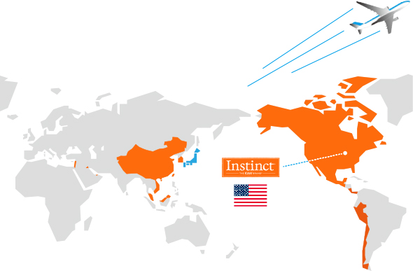 インスティンクトペットフードが販売されている世界21カ国のマップ